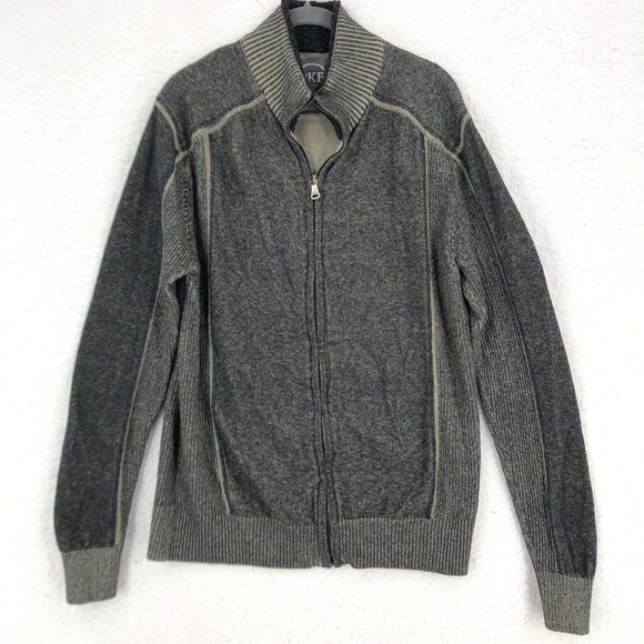 BKE Sweaters Bke Mens L Black Ribbed Knit Cardigan Sweater Full Zip